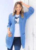 Lang vest in stretchy gestreepte look JEANSBLAUW