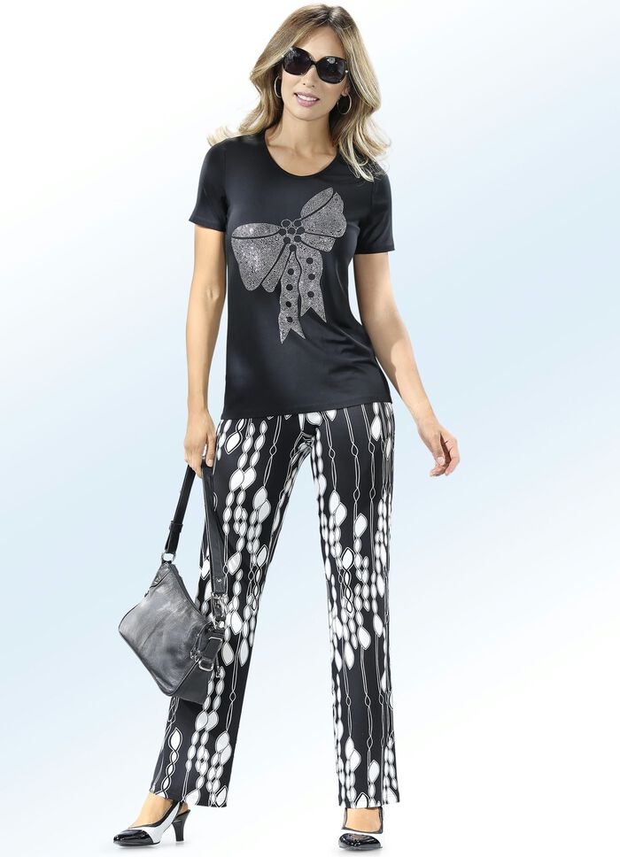 Shirt met strasmotief ZWART