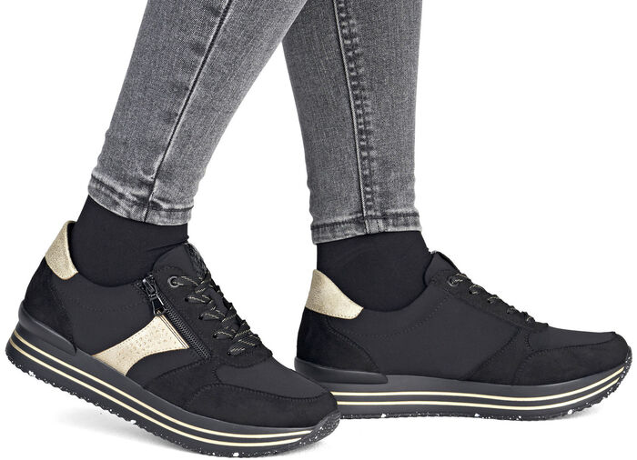 Remonte, trendy damessneakers, breedte G, met uitneembaar voetbed SCHWARZ-GOLD