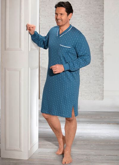 Nachthemd met V-hals en borstzak 