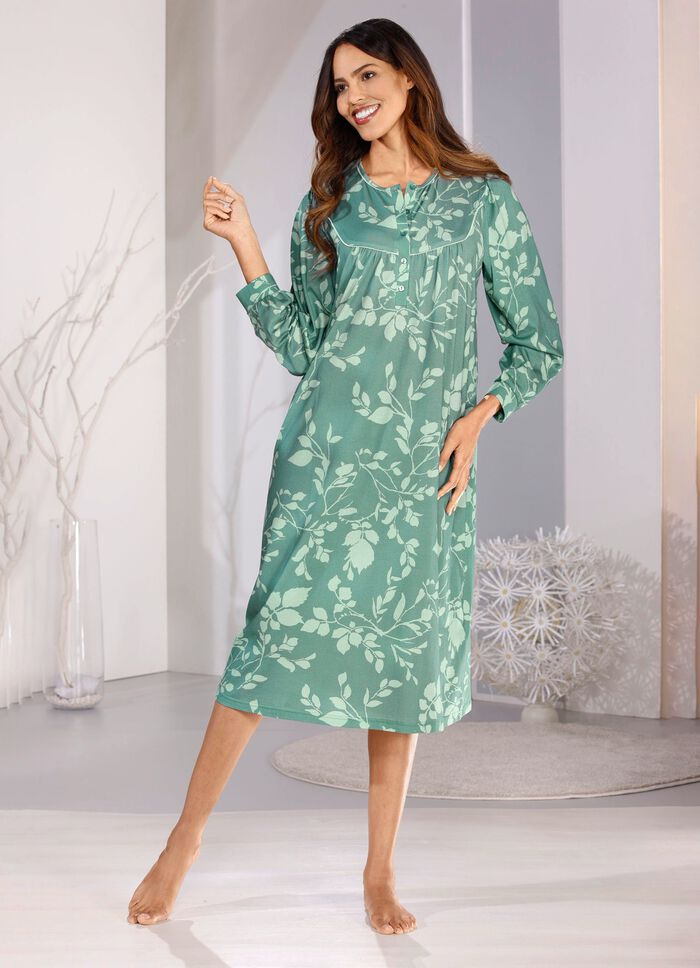 Nachthemd, tot op de kuit, met geknoopte manchetten 