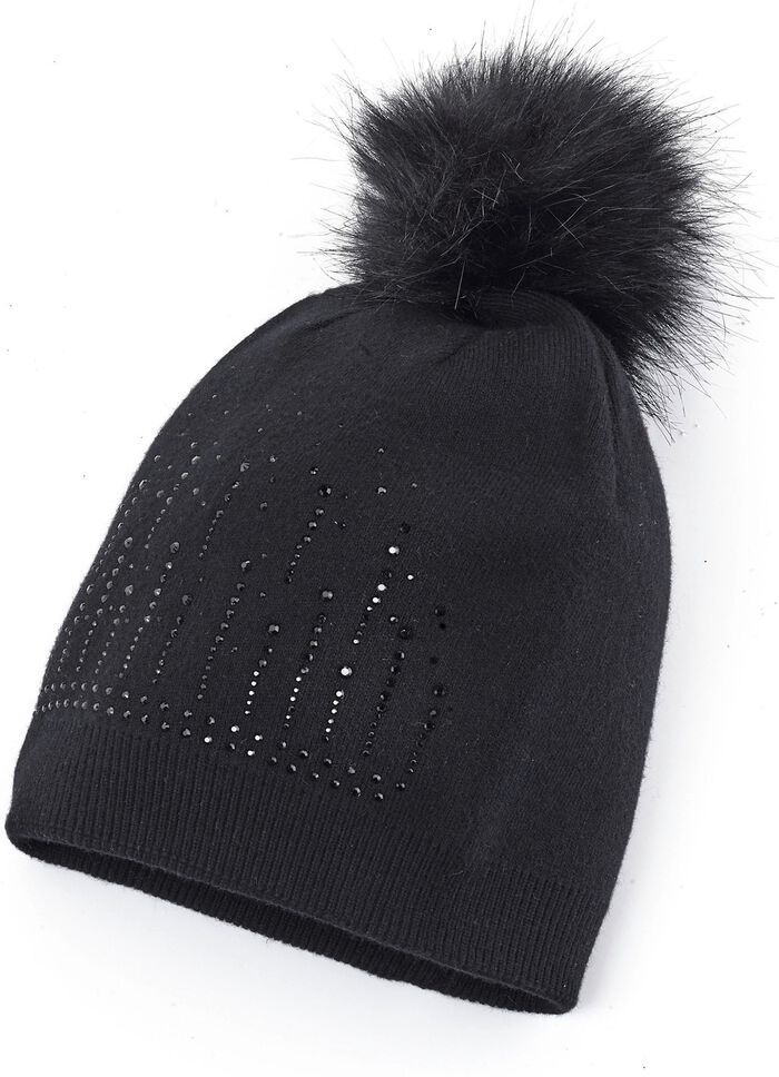 Muts met subtiele strass steentjes ZWART