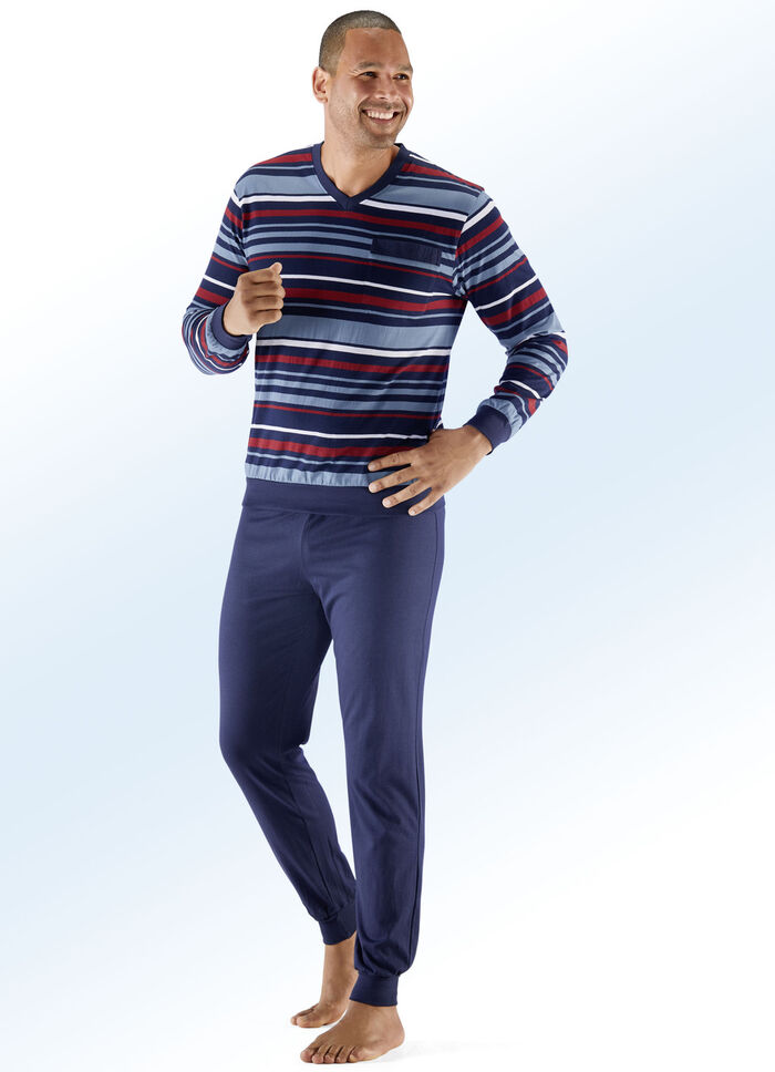 Set van twee pyjama's met V-hals en manchetten 