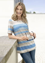 Shirt met sportief gestreept dessin in 2 kleuren BLAUW-ECRU-ZAND