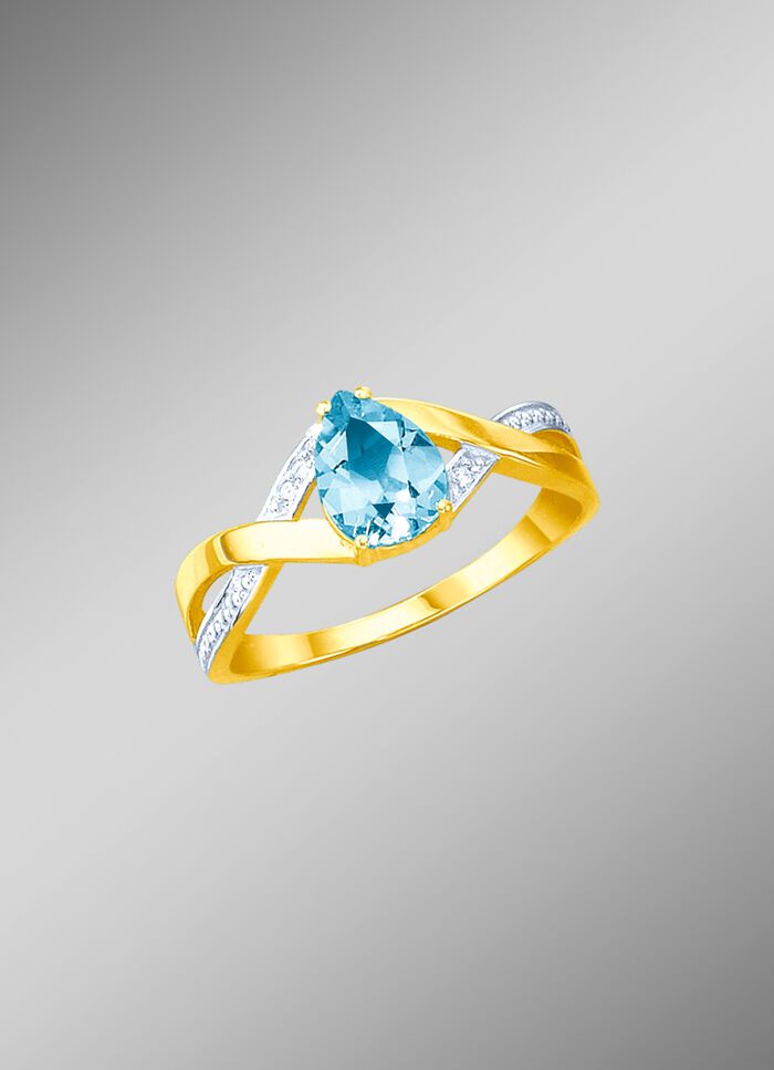 Damesring met echte blauwe topaas en briljanten 