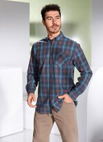 Overhemd met button-downkraag JEANSBLAUW-TERRACOTTA GERUIT