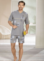 Shorty met V-hals en geprint motief GRIJS-GEEL-KLEURIG