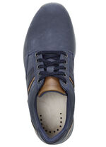 GINO GALANTE veterschoen van ingevet, gearceerd rundnubuckleer MARINE-COGNAC