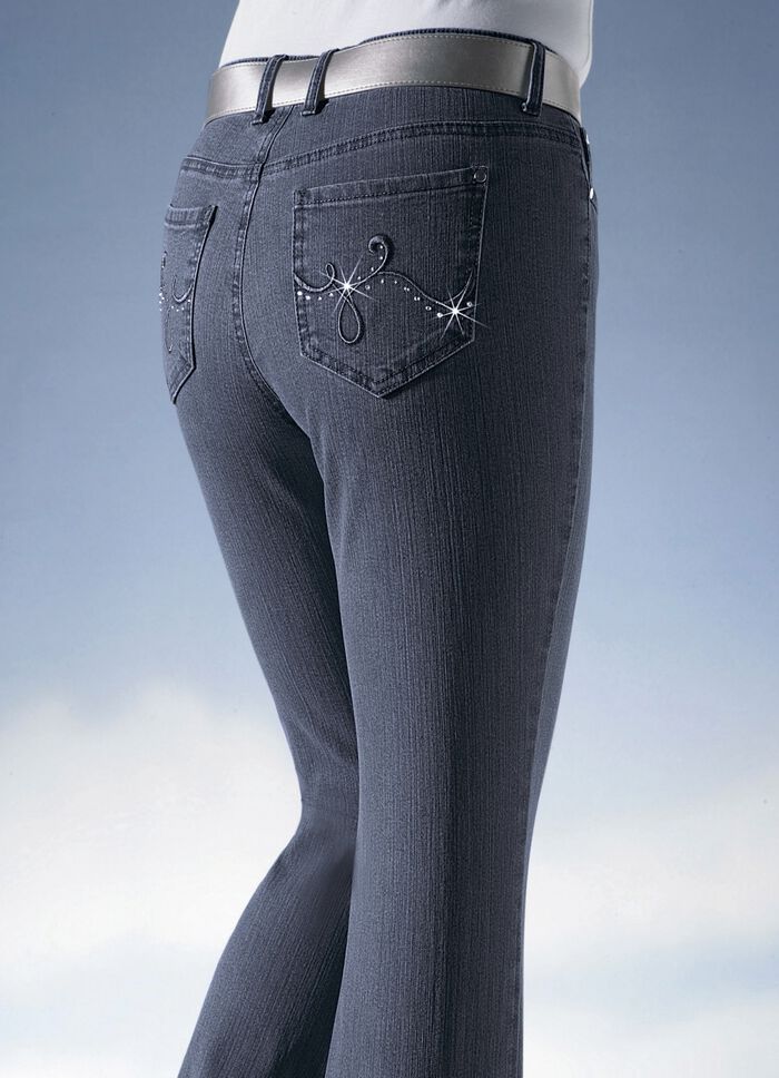 Jeans versierd met fonkelende strasssteentjes DONKERBLAUW