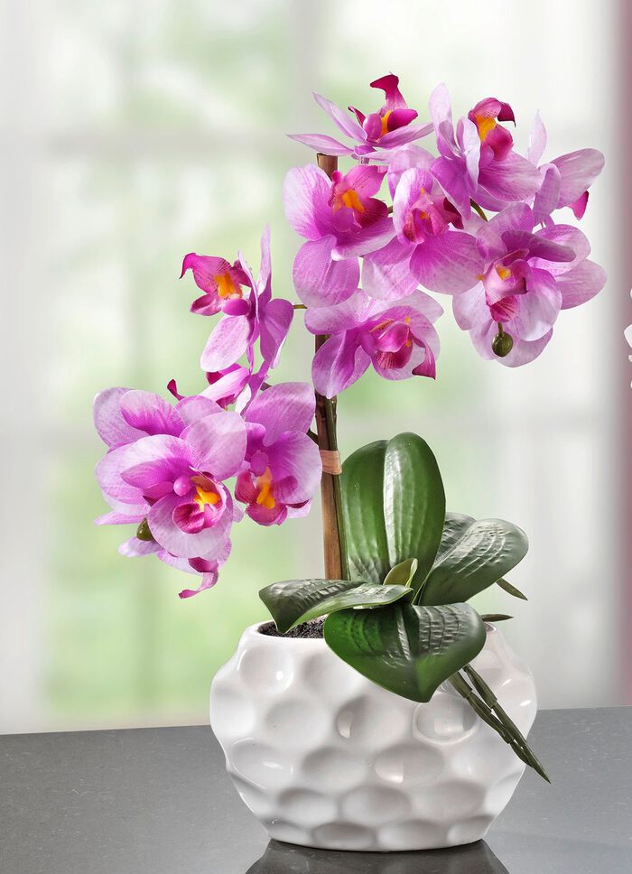 Orchidee&euml;narrangement in keramieken vaas 