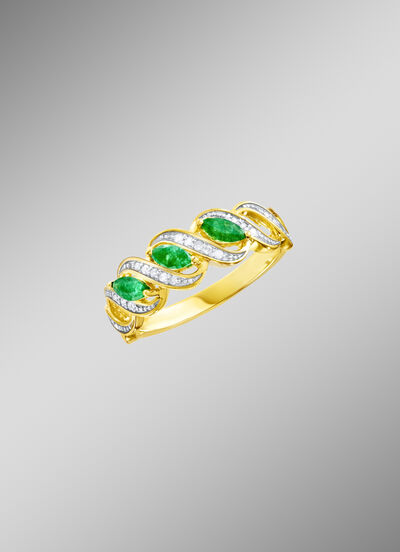 Damesring met diamanten en smaragden 