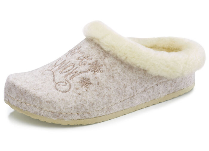 Mubb, warme damespantoffels, breedte H, met lamsvacht BEIGE