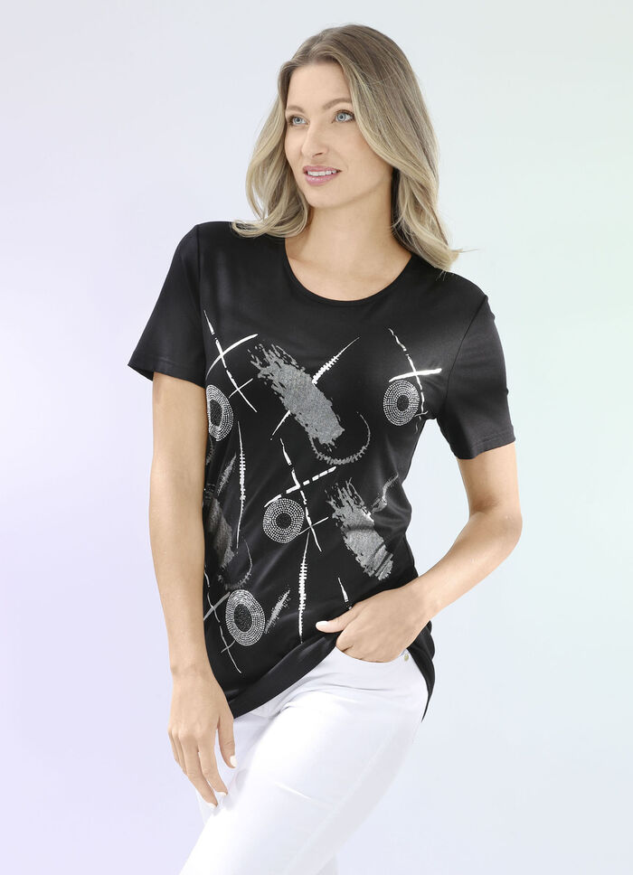 Shirt met zilveren contrastprint 