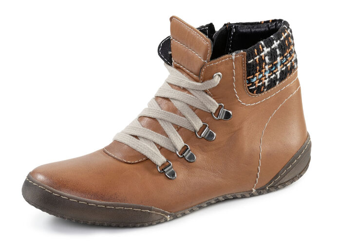 ELENA EDEN veterbootie met gevoerde textielen schachtrand COGNAC
