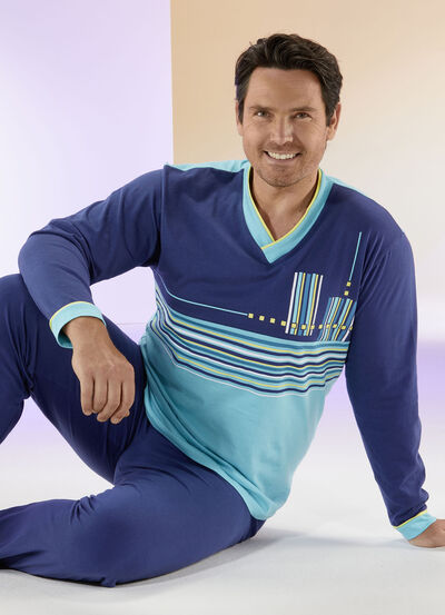 Pyjama met V-hals en gestreept dessin 