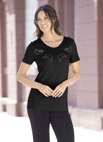 Shirt met decoratieve plaatdecoratie in 2 kleuren ZWART