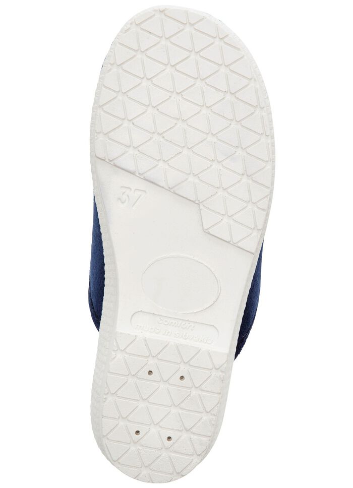 Tweepak warme damespantoffels, breedte H, met wol TAUPE+DONKERBLAUW