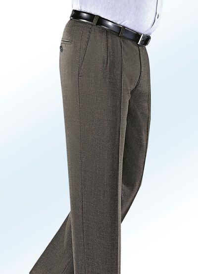 Klaus Modelle broek met lage taille, met riem MIDDELBRUIN GEMÊLEERD