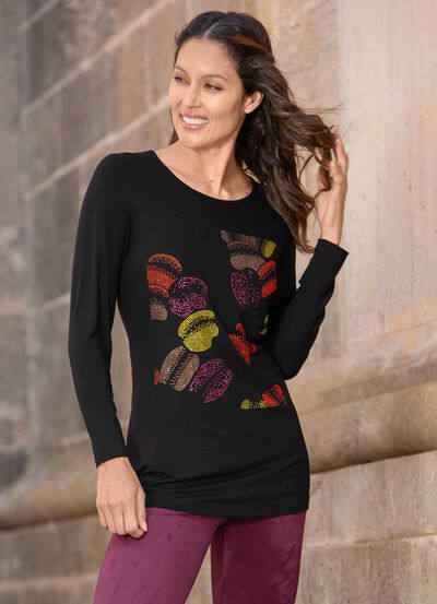 Shirt met strass-versiering op de voorkant 