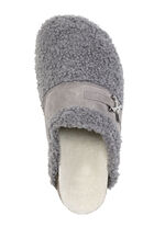 Laurina pantoffels van zacht pluche met velours bies GRAU