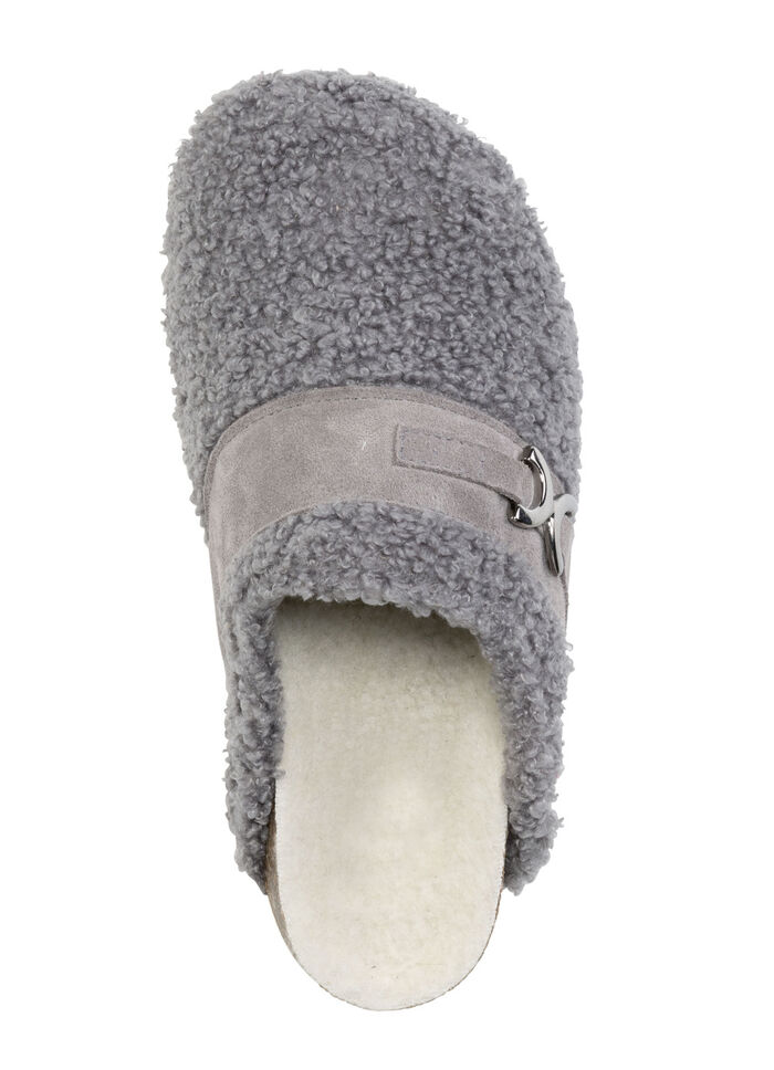Laurina pantoffels van zacht pluche met velours bies GRAU