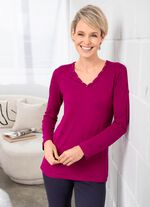 Shirt met V-hals, in 2 kleuren FUCHSIA