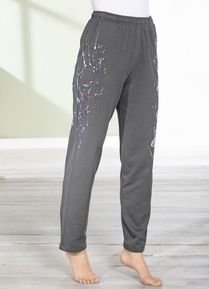Broek met een geweldig bloemendessin ANTHRAZIT