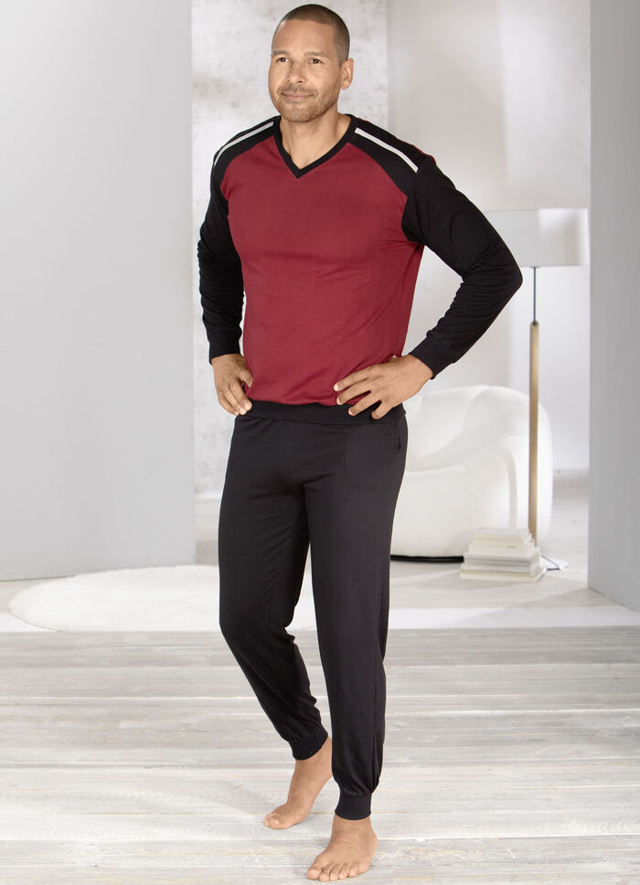 Set van twee pyjama's met V-hals en manchetten 