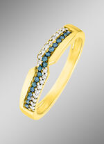 Prachtige damesring met witte en blauwe diamanten 