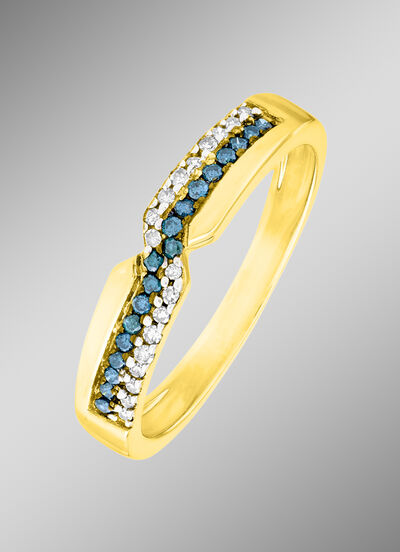 Prachtige damesring met witte en blauwe diamanten 