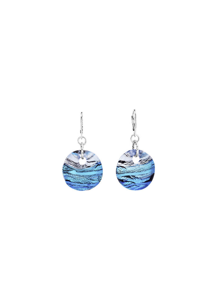 Murano glazen oorbellen in turquoise en zilvertinten 