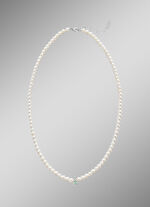 Halsketting met gekweekte zoetwaterparels, echte smaragd en diamanten 