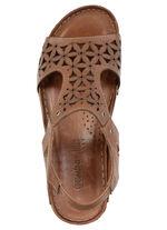 Gemini, zomerse damessandalen, breedte G, gemaakt van leer COGNAC