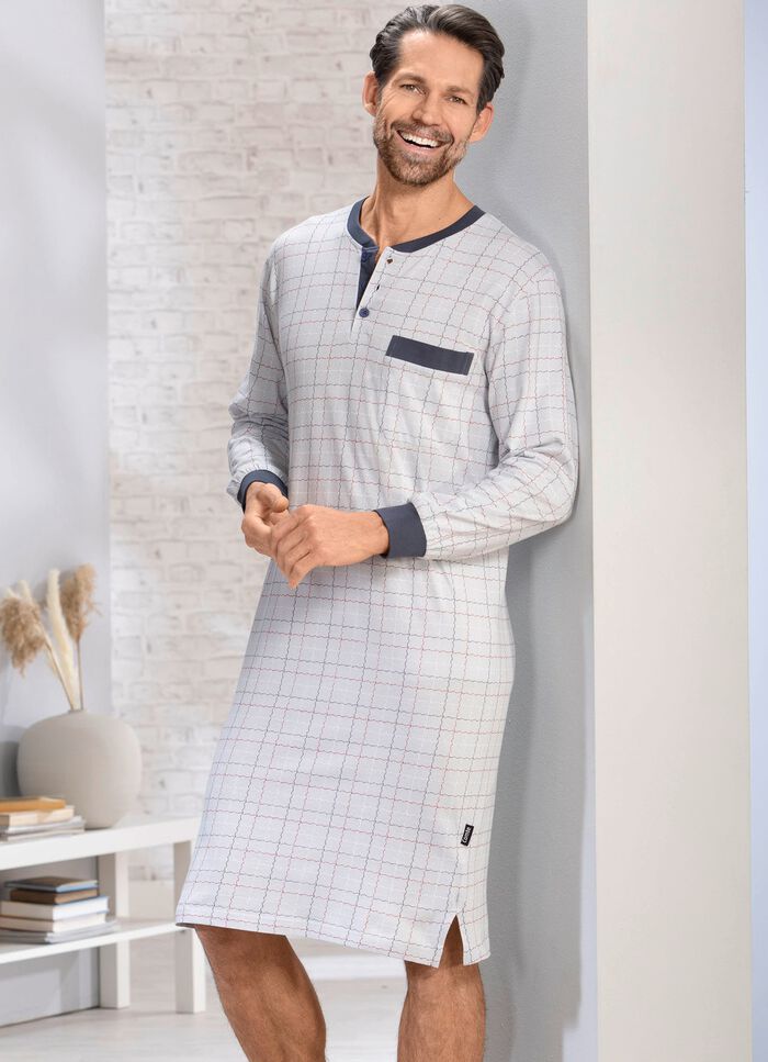 Nachthemd met knoopsluiting en manchetten 