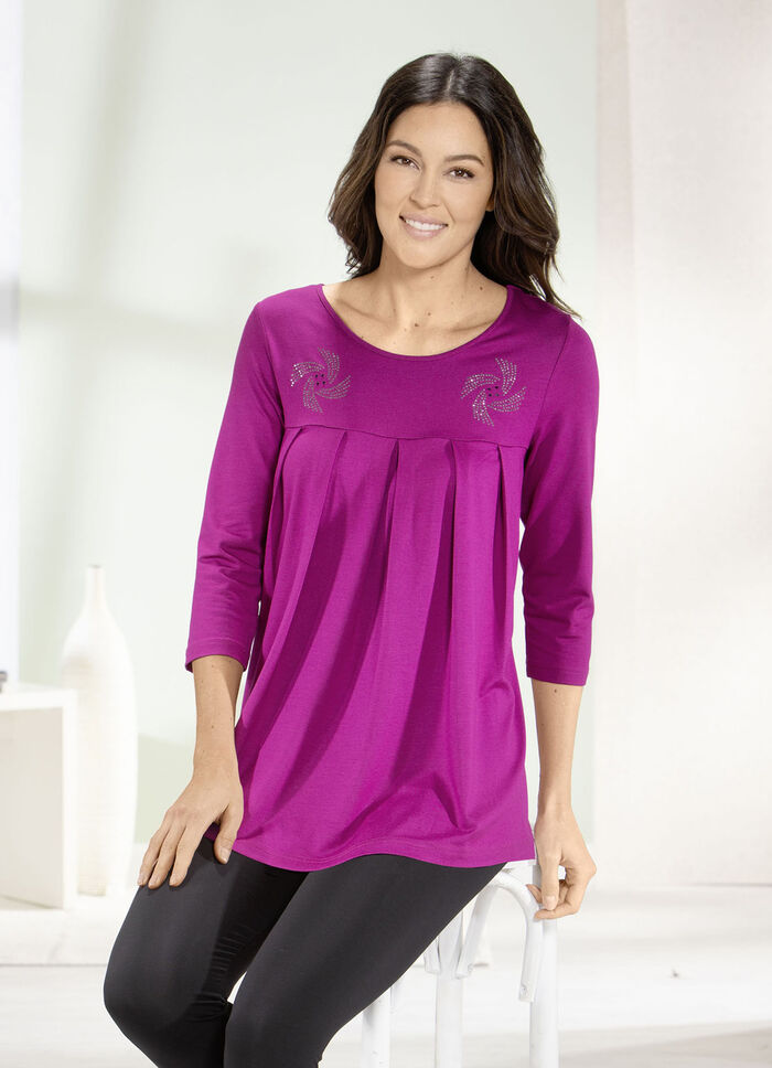 Lang shirt met decoratieve platen in 3 kleuren FUCHSIË