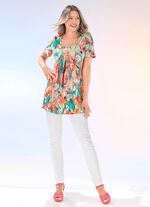 Lang shirt met plooien bij de halslijn in 2 kleuren 