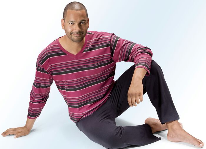 Set van twee pyjama's met V-hals, streepmotief en borstzakje 1X BES, 1X GRIJS