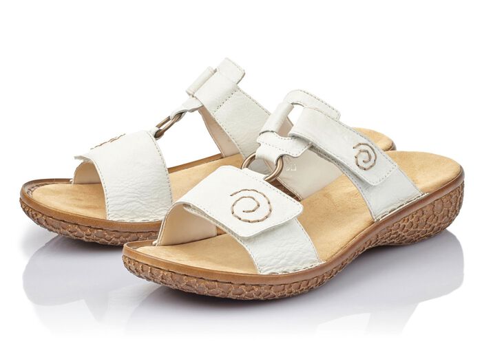 Rieker, modieuze damesmuiltjes, breedte H, met klittenbandsluiting WIT