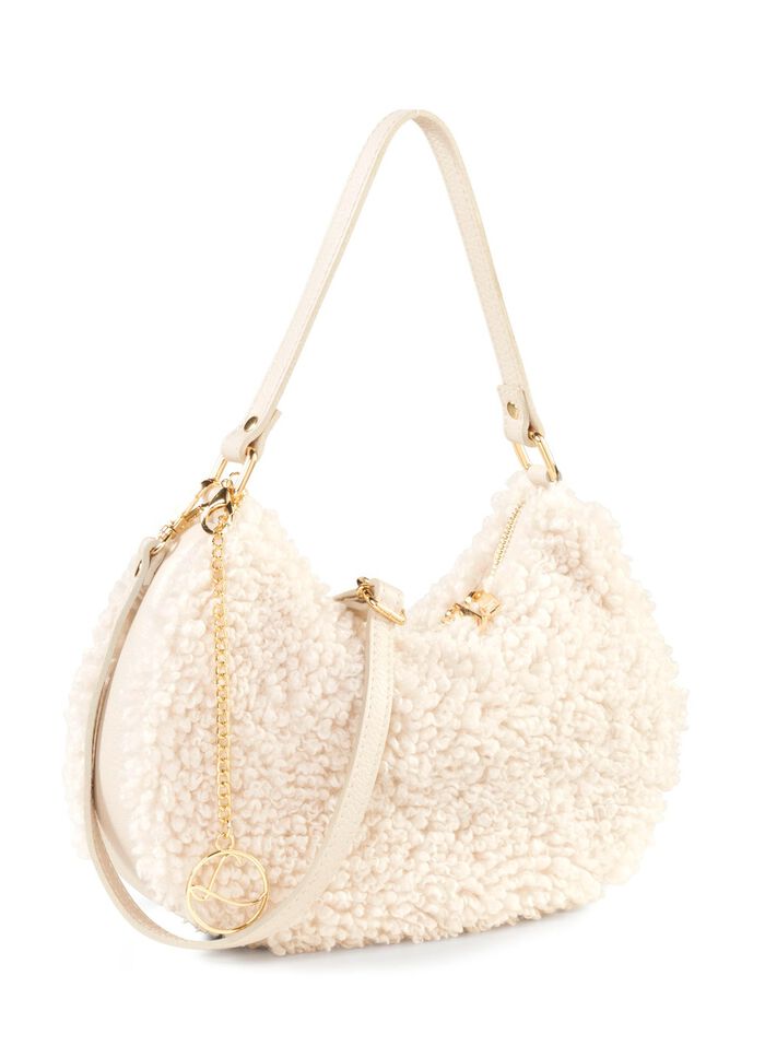 Tas Laurina van knuffelig teddypluche en generfd kalfsleer ECRU