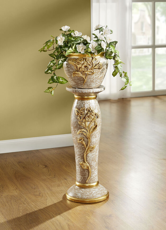 Handbeschilderde zuil met plantenbak 