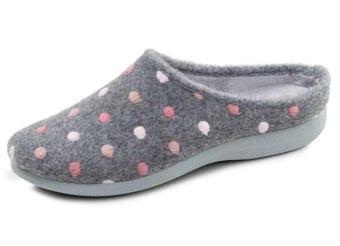 Laurina, klassieke damespantoffels, met stippenborduursel GRIJS