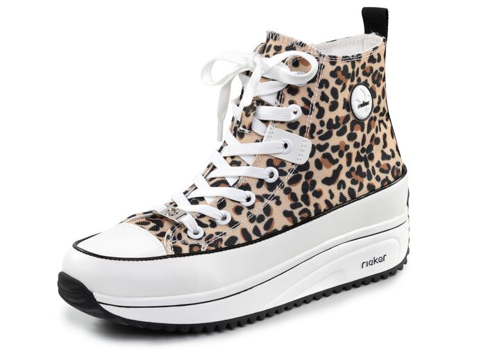 Rieker veterlaarsje in luipaardprint of denimstijl BRUIN-ZWART-WIT