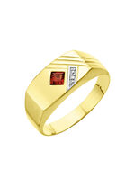 Glanzende herenring met echte granaat en diamant 