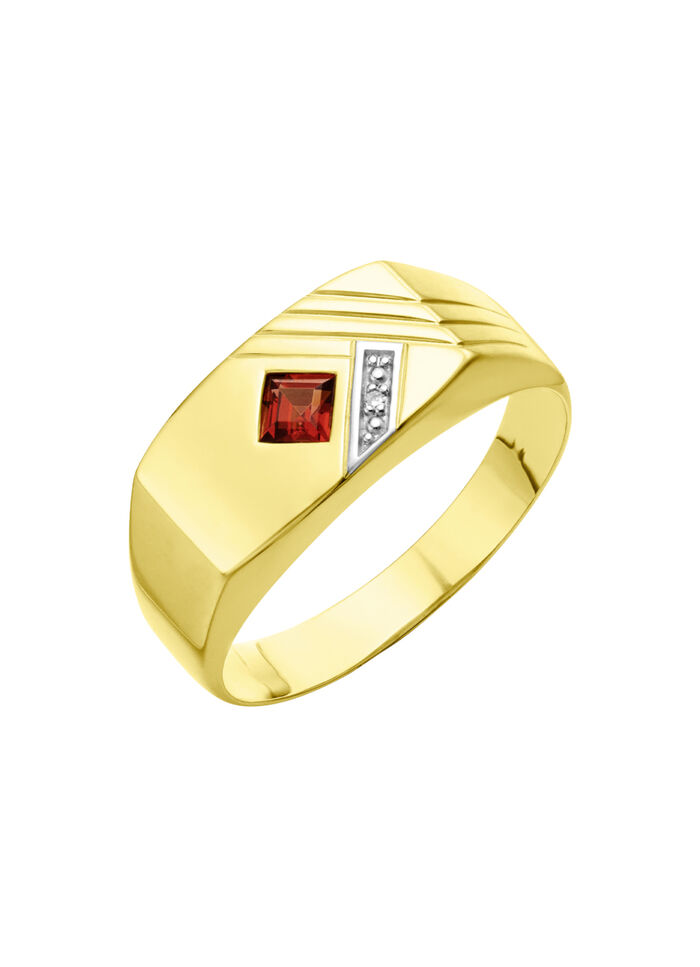 Glanzende herenring met echte granaat en diamant 