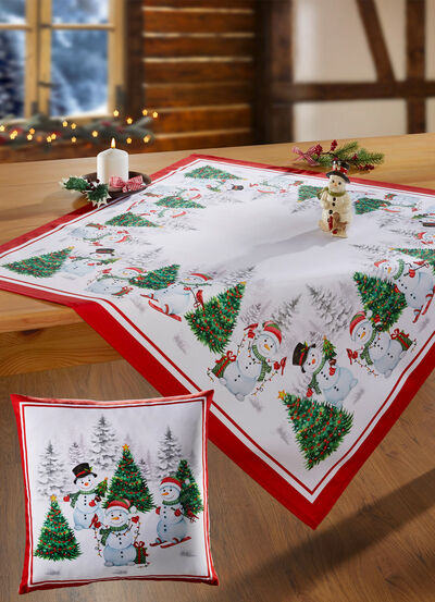 Tafelkleed met sneeuwpopprintmotieven 