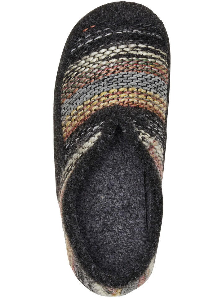 Laurina, comfortabele damespantoffels, breedte G, met uitneembaar voetbed ANTRACIET-MEERKLEURIG