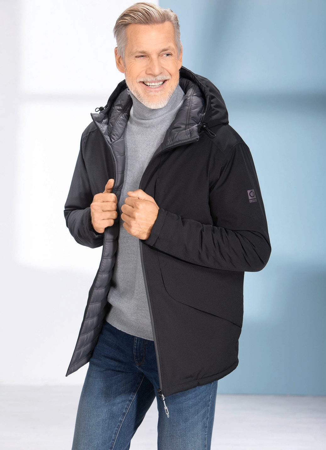 Generisch Winterjas Heren Casual Afneembare Capuchon Ritssluiting Lange Mouwzak Dunne Jas Outdoor Jas Wandelen Waterdicht, zwart, M